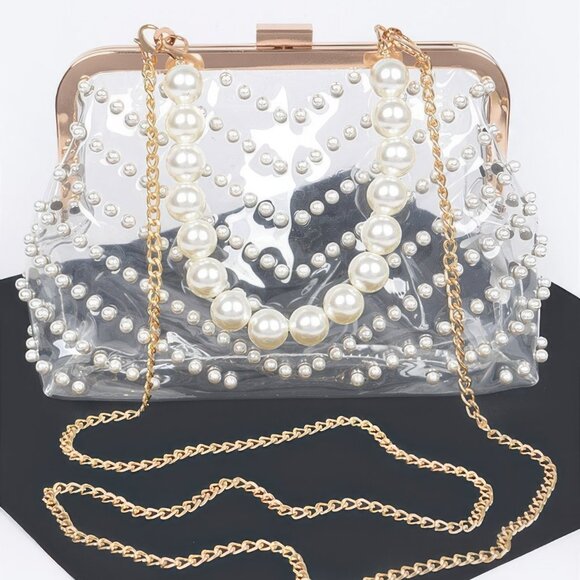 Stone Studded Transparent Clutch - Picture 1 of 7